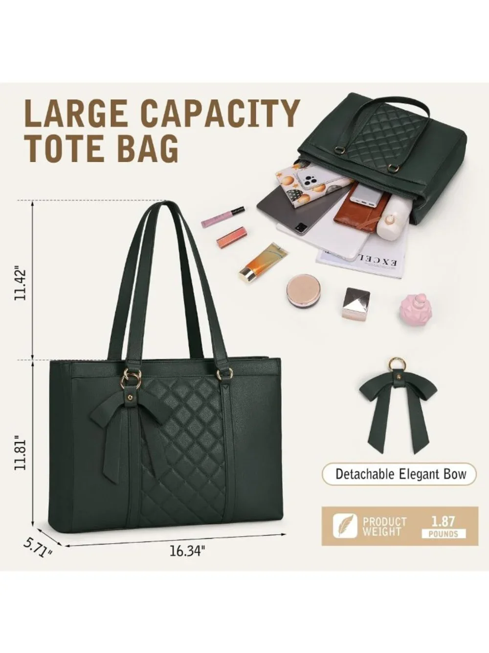Stylish Waterproof Leather Laptop Tote Bag for Women - 15.6 Inch Work Briefcase